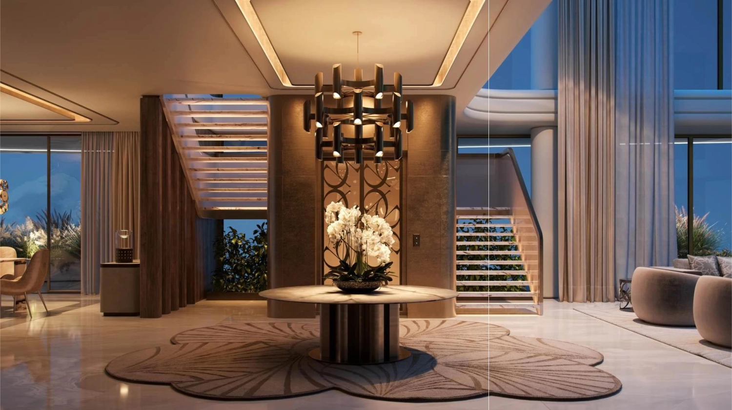 Dining area with coastal views and sophisticated interiors in Elie Saab Waterfront